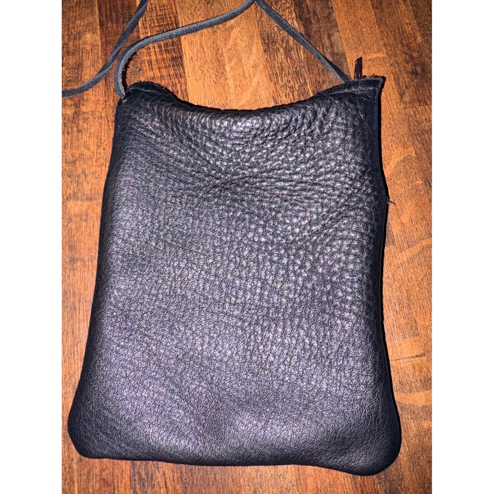 Harley Davidson Black Pebbled Leather Rhinestone Logo Crossbody Pouch Bag - Picture 4 of 6